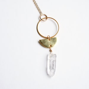 Long Crystal Bohemian Necklace: 14K Gold Fill Chain, Raw Crystal