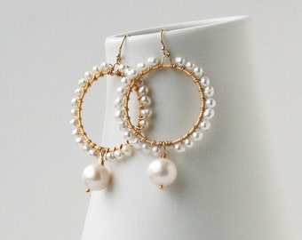 Modern Pearl Earrings, Bridal Jewelry, Big Wedding Pearl Earrings