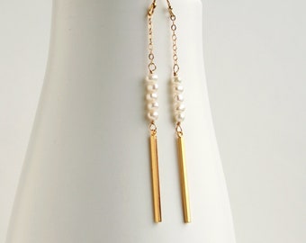 Minimalist Wedding Earrings, Gold Bar Earrings, Modern Bridal Earrings