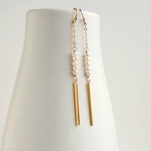 Minimalist Wedding Earrings, Gold Bar Earrings, Modern Bridal Earrings