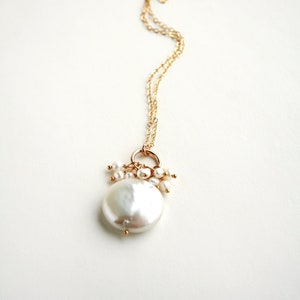 Coin Pearl Necklace, Bridal Necklace, Pearl Jewelry, Bridesmaid Gift image 1