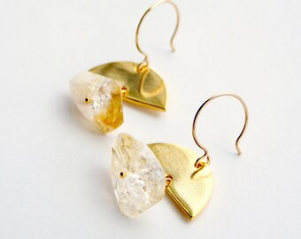 Citrine Half Moon Earrings: Gold Bohemian Dangle Jewelry