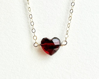 Red Heart Necklace • Valentines Day • Gift for Her • Romantic Garnet Necklace