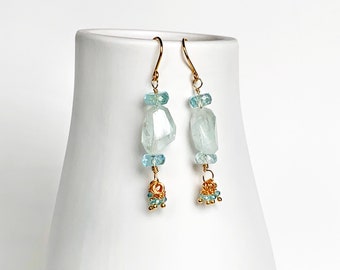 Aquamarine Drop Earrings • Blue Green Earrings  • Handmade Dangle Earrings • Seafoam Earrings