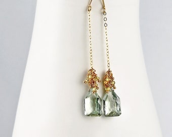 Green Amethyst Earrings • Luxe Gemstone Earrings • Prasiolite Dangle Earrings • Gift Idea for Her