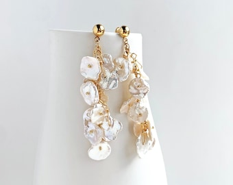 Keshi Pearl Earrings • Cascading Pearl Earrings • Wedding Earrings • Pearl Bridal Earrings