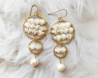 Pearl and Sequin Earrings • Modern Bridal Earrings • Statement Wedding Earrings • Boho Bride