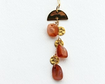 Long Carnelian Boho Necklace • Orange Bohemian Necklace • Orange and Gold Jewelry