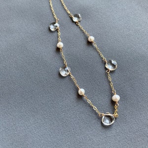 Bridesmaid Necklace, Pearl Necklace, Quartz Necklace, Gold Necklace image 1