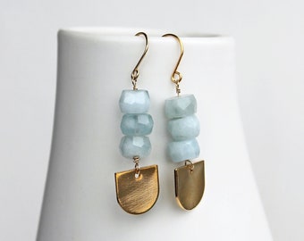 Aquamarine Dangle Earrings, Light Blue Faceted Earrings, Bohemian Earrings, March Birthstone