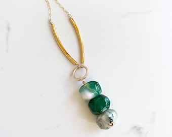 Long Green Necklace, Boho Statement Necklace, Bohemian Jewelry