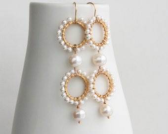 Long Pearl Earrings, Pearl Bridal Jewelry, Statement Pearl Earrings, Wedding Earrings