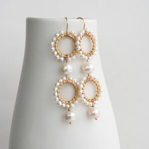 Long Pearl Earrings, Pearl Bridal Jewelry, Statement Pearl Earrings, Wedding Earrings image 1