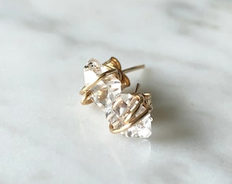 Herkimer Diamond Crystal Studs, April Birthstone, Raw Diamond Studs, Gift for Her