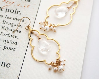 Boucle d’oreille de mariage Boho, Boucles d’oreilles de mariée, Bijoux de mariée Boho, Boucles d’oreilles de lustre en perle