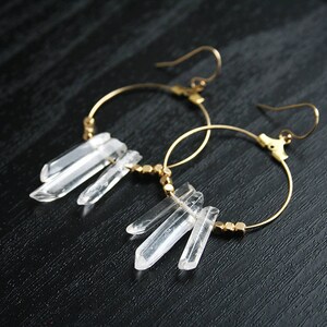 Crystal Earrings, Boho Hoop Earrings, Bohemian Earrings, Raw Crystal Earrings image 2