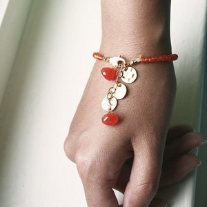 Karneol Armband, Orange Armband, Perlenarmband, Charm Armband