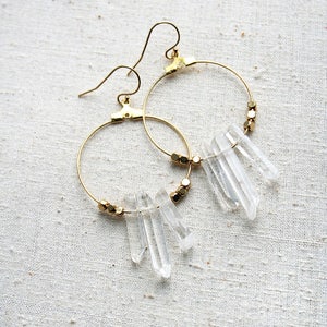 Crystal Earrings, Boho Hoop Earrings, Bohemian Earrings, Raw Crystal Earrings image 1