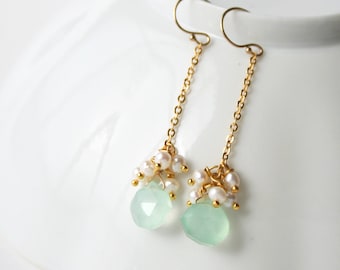 Seafoam Drop Earrings, Bridesmaid Earrings, Green Earrings, Pastel Green Earrings