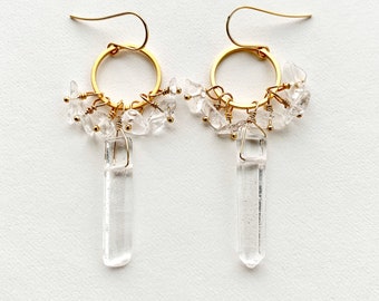 Boho Crystal Cluster Earrings, Boho Bridal Earrings, Bohemian Crystal Earrings