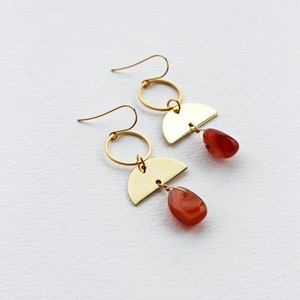 Dark Orange Boho Earrings Long Gold Bohemian Earrings Carnelian Earrings Fall Style image 4