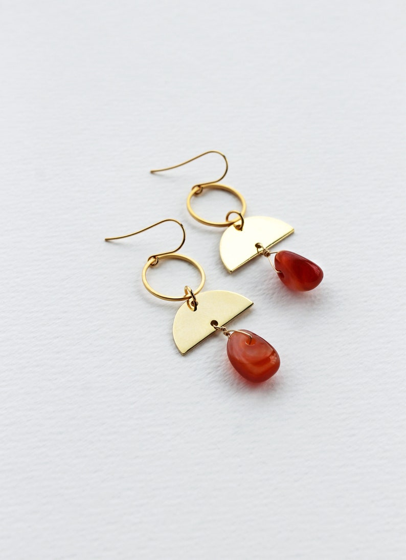 Dark Orange Boho Earrings Long Gold Bohemian Earrings Carnelian Earrings Fall Style image 4