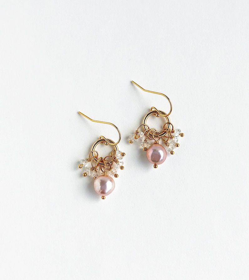 Bridesmaid Earrings Pink Pearl Earrings Gemstone Jewelry Pink Drop Earrings