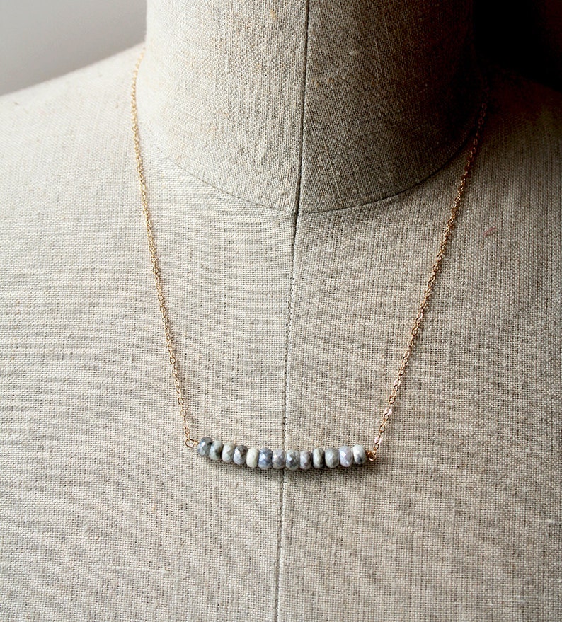 White Sapphire Necklace, Beaded Necklace, Gemstone Jewelry, Silvery White Necklace image 3