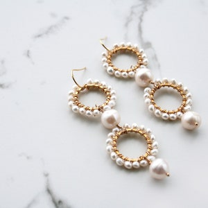 Long Pearl Earrings, Pearl Bridal Jewelry, Statement Pearl Earrings, Wedding Earrings image 6