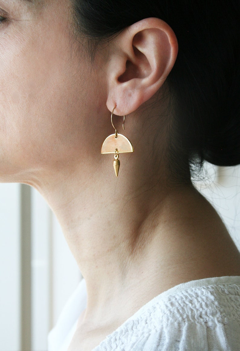 Geometric Earrings, Asymmetrical Earrings, Modern Earrings, Half Moon image 2