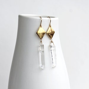 Crystal Quartz Dangle Earrings: 14K Gold Fill, Bohemian Style