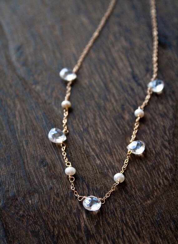 Bridesmaid Necklace Quartz Necklace Pearl Necklace Gold