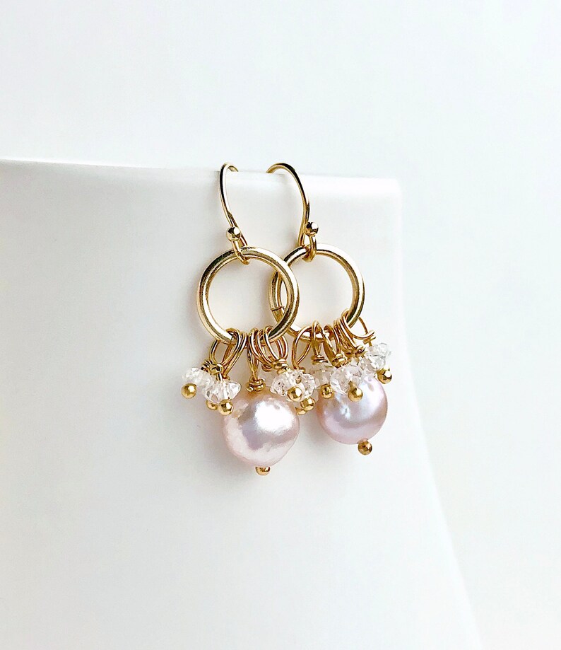 Bridesmaid Earrings Pink Pearl Earrings Gemstone Jewelry Pink Drop Earrings