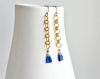 Kyanite Gemstone Chain Earrings • Mother's Day Gift for Her • Blue Earrings