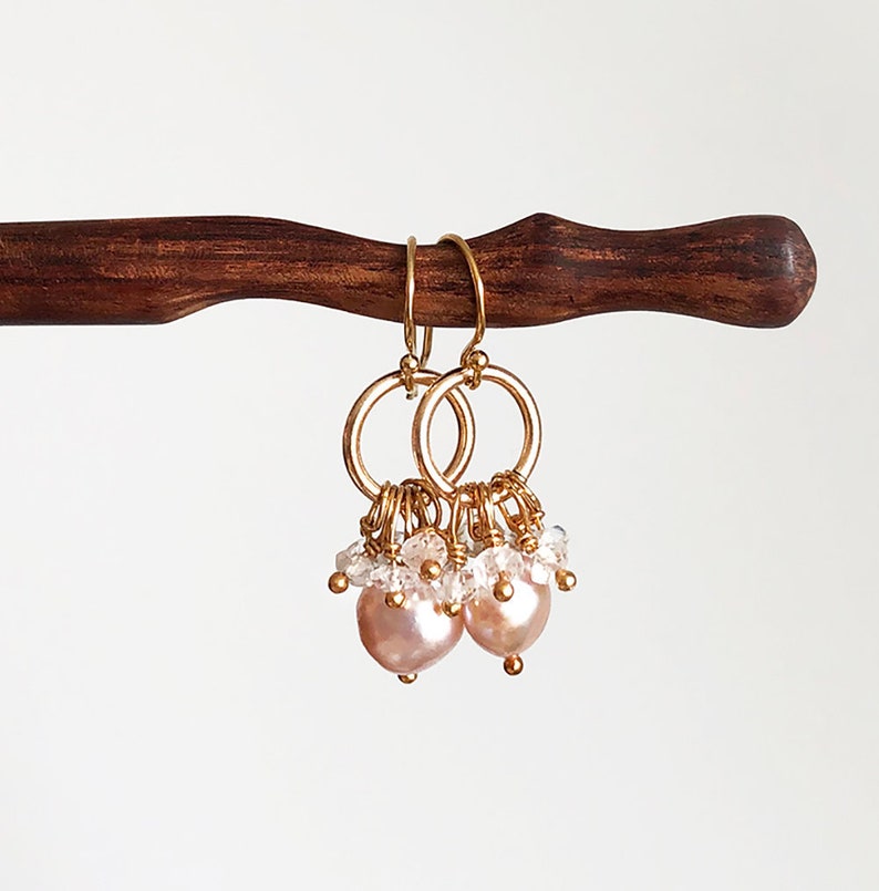 Bridesmaid Earrings Pink Pearl Earrings Gemstone Jewelry Pink Drop Earrings