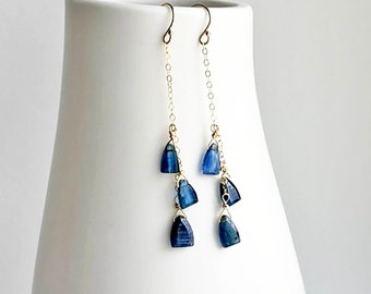 Triple Kyanite Swing Earrings • Blue Gemstone Earrings