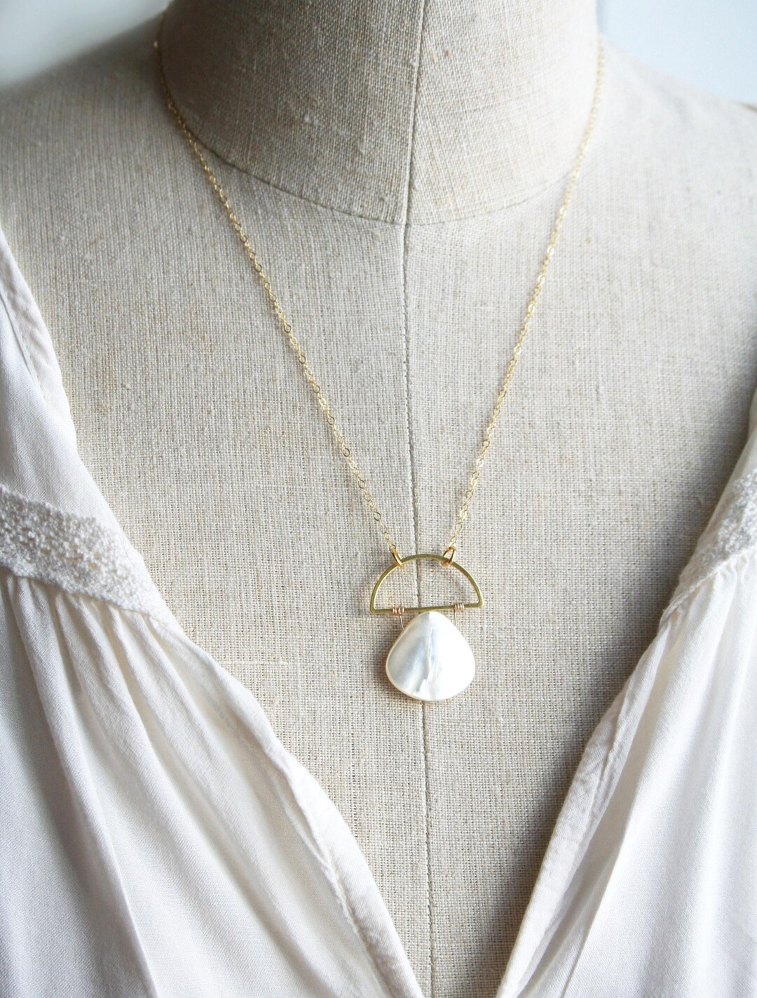 White Mother of Pearl and Blue Turquoise Golden Barcelona Y-Necklace