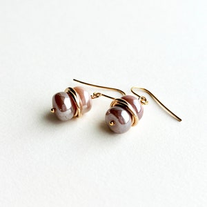 Peach Moonstone Earrings Gemstone Drop Earrings Gift for Her image 3