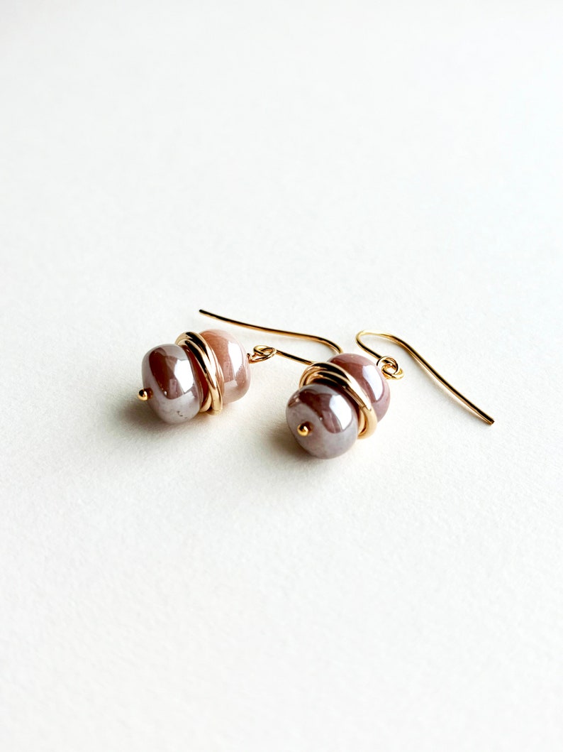 Peach Moonstone Earrings Gemstone Drop Earrings Gift for Her image 3