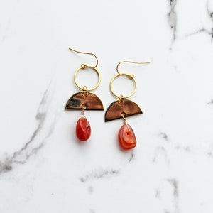 Dark Orange Boho Earrings Long Gold Bohemian Earrings Carnelian Earrings Fall Style image 3