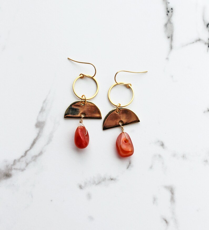 Dark Orange Boho Earrings Long Gold Bohemian Earrings Carnelian Earrings Fall Style image 3