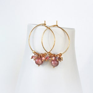 Strawberry Pink Hoops Pink Gemstone Hoops Handmade Jewelry Gift for Her image 5