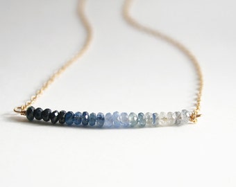 Blue Sapphire Necklace, September Birthstone, Blue Necklace, Ombre Necklace