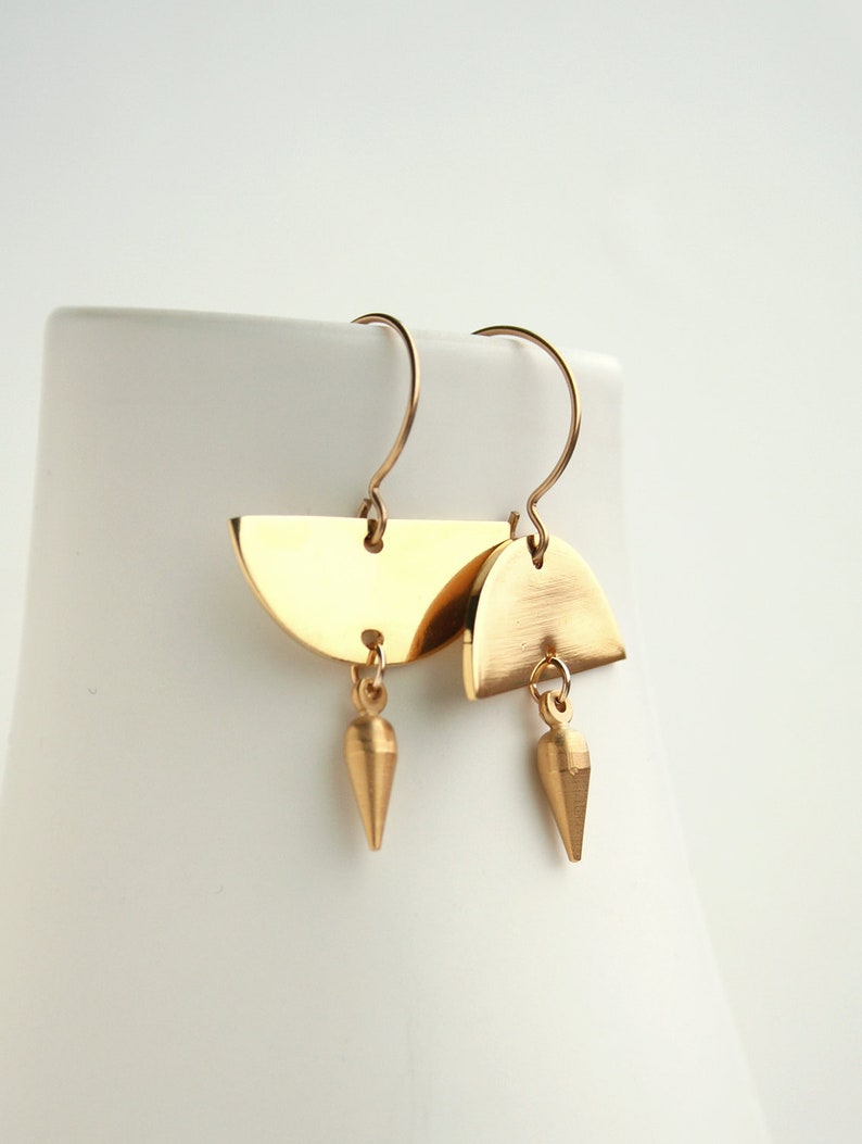 Geometric Earrings, Asymmetrical Earrings, Modern Earrings, Half Moon image 5