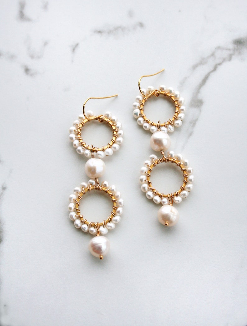 Long Pearl Earrings, Pearl Bridal Jewelry, Statement Pearl Earrings, Wedding Earrings image 3