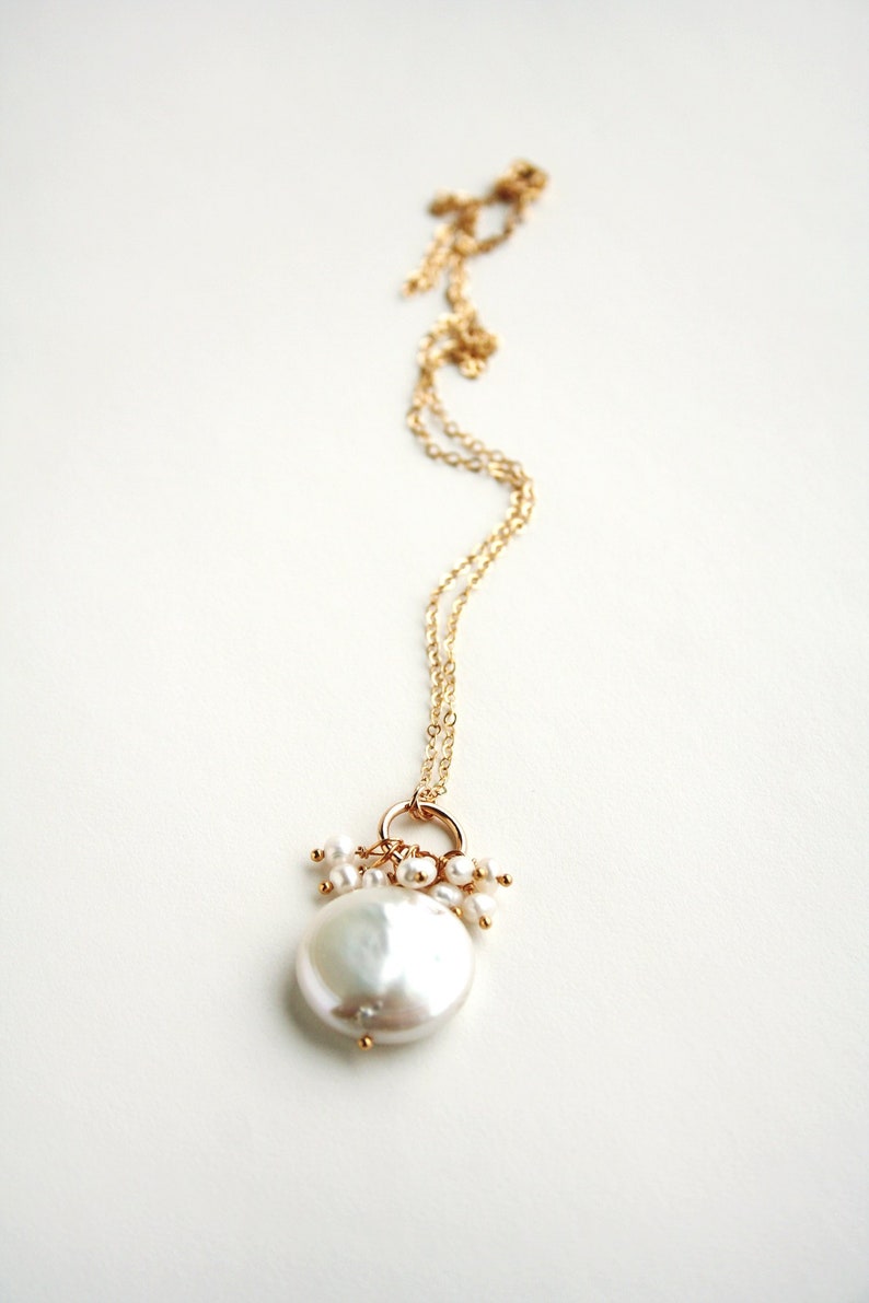 Coin Pearl Necklace, Bridal Necklace, Pearl Jewelry, Bridesmaid Gift image 1