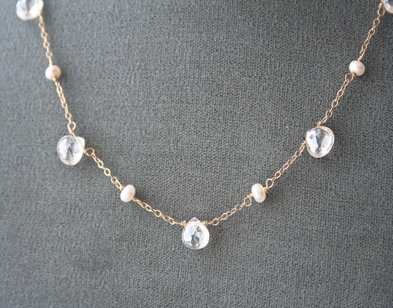 Bridesmaid Necklace, Pearl Necklace, Quartz Necklace, Gold Necklace image 4