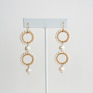 Long Pearl Earrings, Pearl Bridal Jewelry, Statement Pearl Earrings, Wedding Earrings image 4