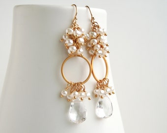 Pearl Wedding Earrings, Crystal Earrings, Bridal Earrings, Long Bridal Earrings