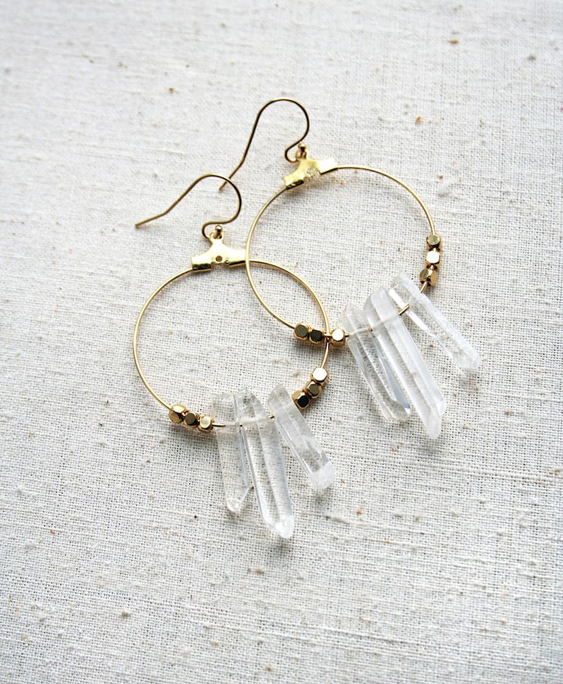 Crystal Earrings, Boho Hoop Earrings, Bohemian Earrings, Raw Crystal Earrings image 1